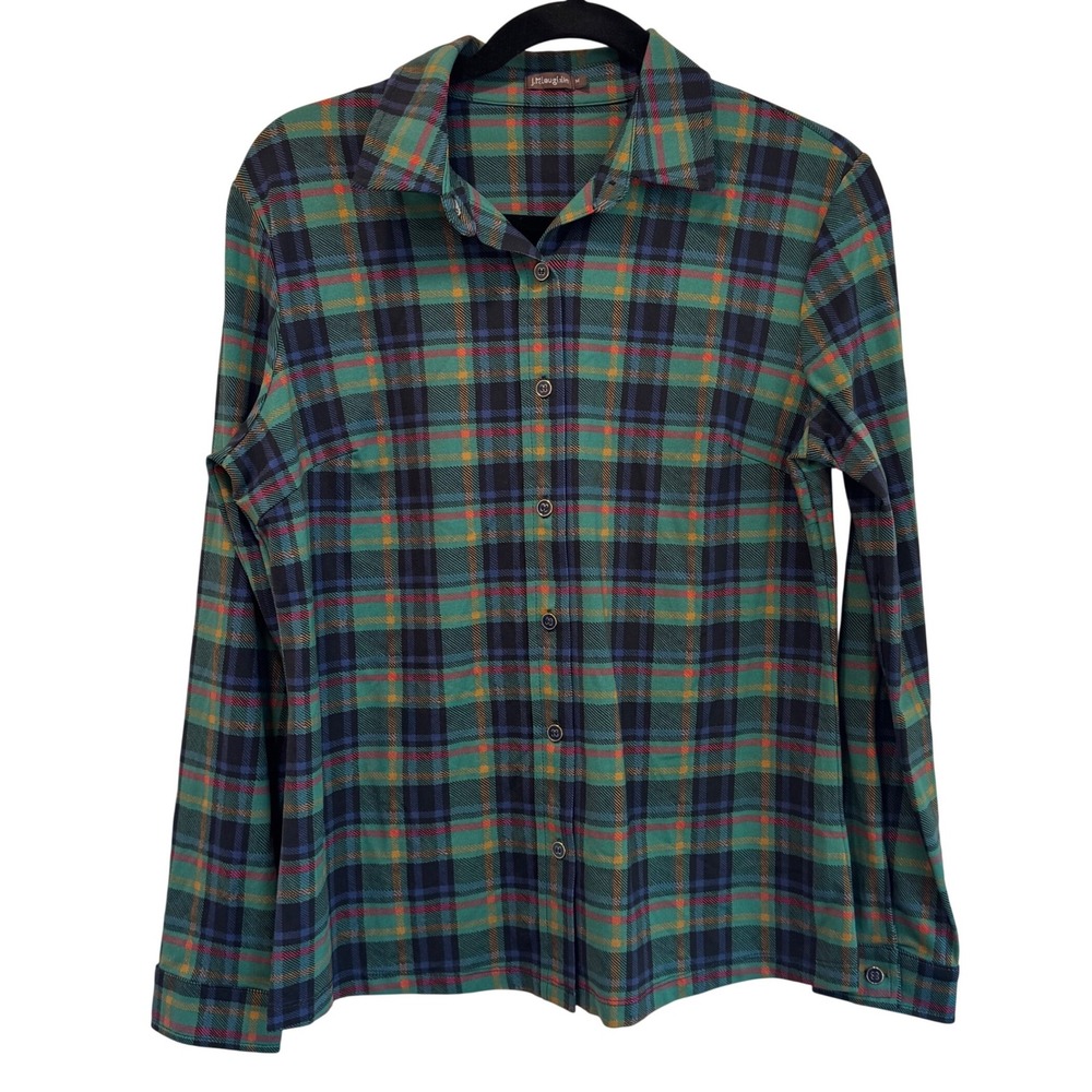 J.McLaughlin Womens Green Plaid Button Down‎ Shirt Stretch Nylon Spandex Medium - Picture 2 of 9